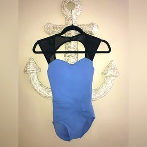 NWT Cleo Harper One Piece Bodysuit/Swimsuit/Activewear in Light Blue Black Mesh